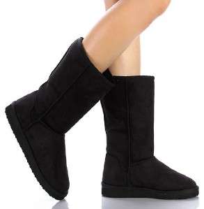    SODA FLAT BOOTS MID CALF ESKIMO WOMENS BOOTS BLACK SUEDE ALL SIZES