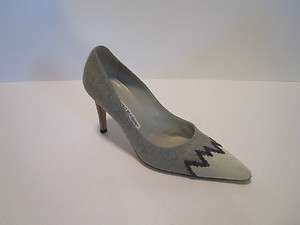 Manolo Blahnik Grey Wool & Velour Shoe/Heels Sz 38.5  