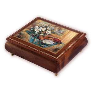 Ercolano Wooden Box with Image, Swan Melody 18 Note Tune, Walnut 