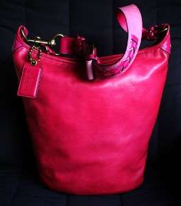COACH BLEECKER LG PINK MAGENTA BURNISHED LEATHER XL DUFFLE TOTE BAG 