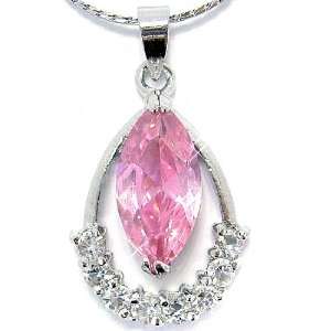 Tasteful Marquise Cut Sterling Silver Simulated Pink Sapphire Pendant 