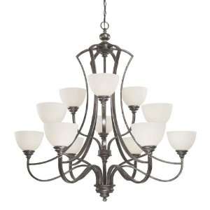 Benton Collection 12 Light 44 Tarnished Metal Chandelier with Creamy 