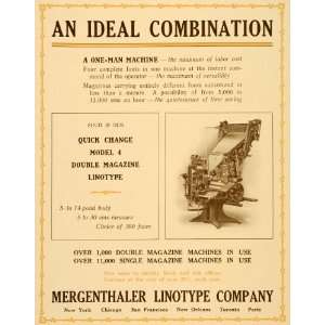  1908 Ad Mergenthaler Linotype Model 4 Machine Antique 