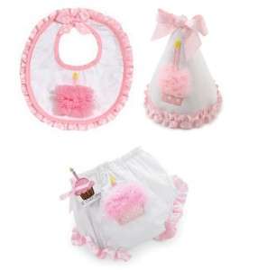   Time Birthday Girl Lil Cupcake Bib Hat Bloomers Diaper Cover  
