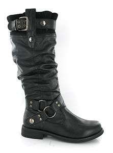 Womens Soft Sock Top Tall Black Fashion Mid Calf Biker Boots Size 3 9 