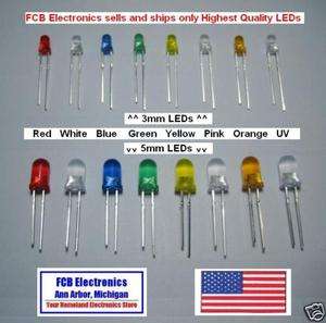   LED 1 7 colors 3mm, 5mm Red White Blue Green Yellow Orange Pink  