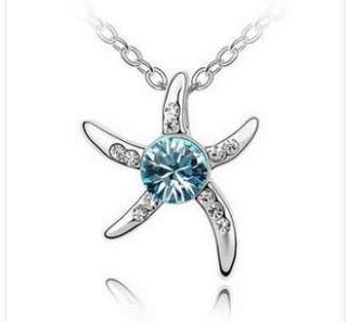 Womans Crystal Love Starfish Platinum Plated Pendant Necklace Fashion 