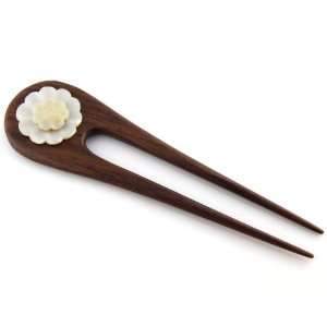 Double Prong Sono Wood Retro Carved Ping With Mother Of Pearl Flower 