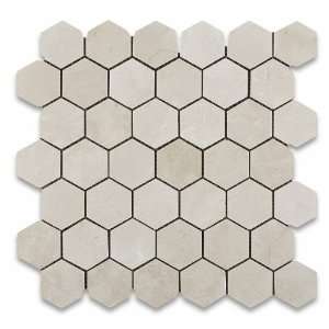 Crema Marfil Marble Polished 2 Hexagon Mosaic Tile   Lot of 50 sq. ft 