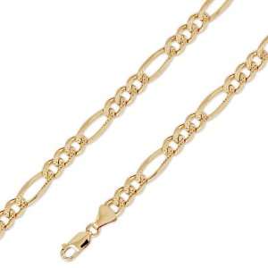  14K Solid Yellow Gold DC Figaro Chain Necklace 7mm (17/64 