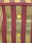 GOLD & MAROON Striped BOMBE 2 Drawer CHEST Dresser COMMODE e742g 