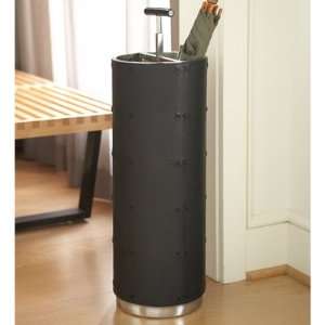    Leather and Metal Tall Umbrella Stand   Black 