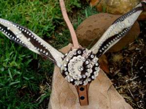 LEATHER Breast collar HAIR ON CRYSTALS BLING CLEAR TAN  