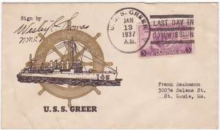 1937 Cover Last Day Post Office USS Greer  