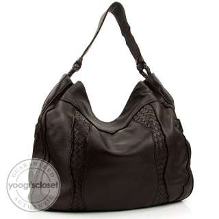 Bottega Veneta Dark Brown Leather Interacciato Large Hobo Bag  
