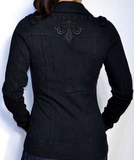 Affliction Black Premium PANDORA Womans Fleece Track Jacket   11OW424 
