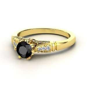   Elizabeth Ring, Round Black Diamond 14K Yellow Gold Ring with Diamond