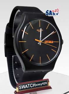 Swatch SUOB704 dark rebel black silicone strap black dial unisex watch 