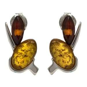  Silver Multi Color Amber Small Two stone Stud Earrings Jewelry