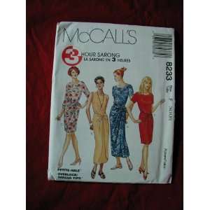  McCalls 3 Hour Sarong 8233 Size F(16,18,20) Everything 