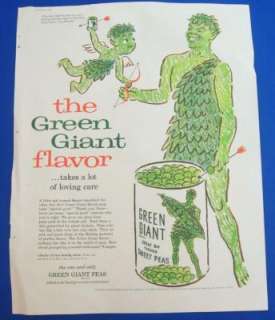 1957 GREEN GIANT SWEET PEAS COLOR MAGAZINE AD dd  