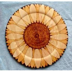 Hand Wood Burned Sunflower 14 Inch Plate By American 