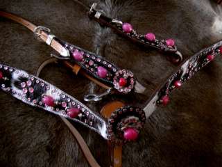 BRIDLE WESTERN LEATHER HEADSTALL BREASTCOLLAR TACK SET TACK RODEO PINK 