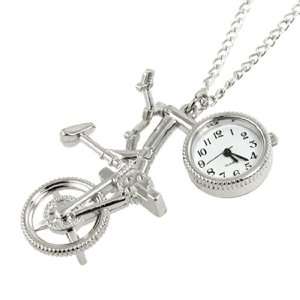  Woman Silver Tone Bike Shape Pendant Necklace Quartz Watch 