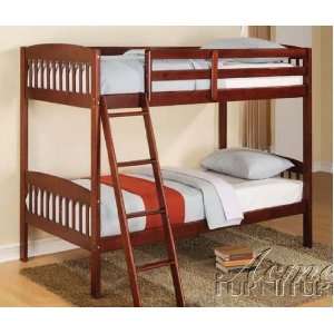  Twin Size Bunk Bed Casual Style in Cherry Finish 