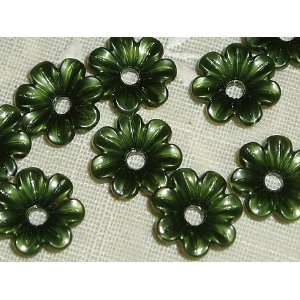  Vintage Forest Green Zinnia Lucite Flower Beads Arts 