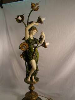 Vintage FRENCH Art Nouveau WOMAN & FLOWERS Figural PEDESTAL Statue 