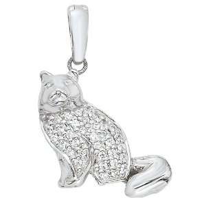  Long Haired Sitting Cat Charm   Sterling Jewelry
