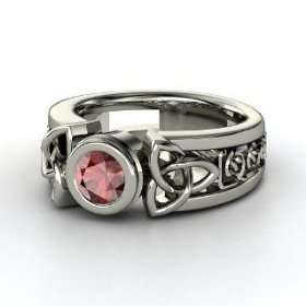  Celtic Sun Ring, Round Red Garnet Platinum Ring Jewelry