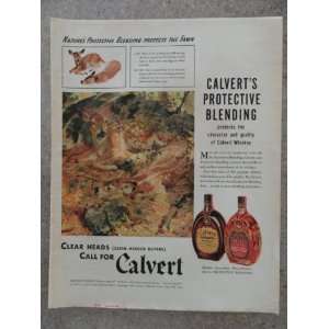  Calvert Whiskey,Vintage 40s full page print ad (2 deer 