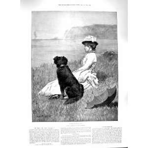  1888 MAY BE FOR YEARS LADY DOG SEASHORE UMBRELLA PRINT 