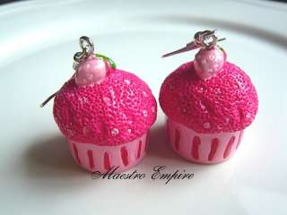 StrawBerry Shortcake Cupcakes Muffin Pastry Pink Earrings. These are 