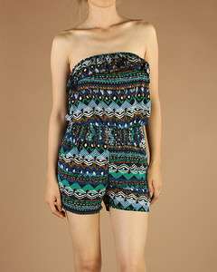   Print Casual CUTE Ruffle Tube Shorts Jumpsuit Strapless Smocked Romper
