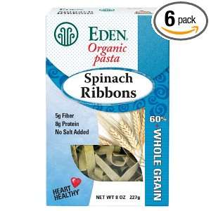 Eden Spinach Ribbons, Organic, 60% Whole Grain, 8 Ounce (Pack of 6)