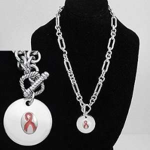  Breast Cancer ~ Pink Ribbon Necklace ~ Textured Link chain 