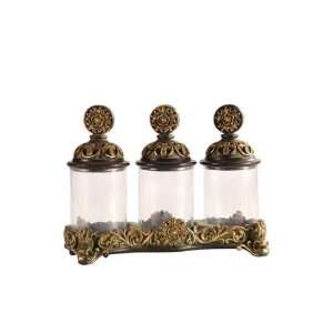  Vintage Verendah Tudor Rose Canisters   Set of 3 with Tray 