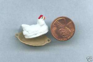 Miniature Dollhouse Hand Painted 2 Pc Chicken Dish  