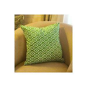  NOVICA Cotton cushion cover, Emerald Quetzal