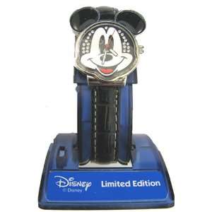   Mickey Mouse Watch Silver Face with Jewels & Black Band Toys & Games