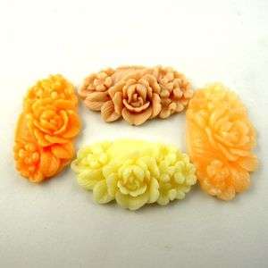   Mixed color Resin flowers vintage style cabochons cameo 8pcs  