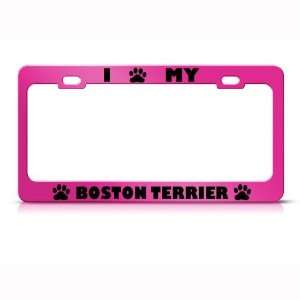  Boston Terrier Dog Pink Animal Metal license plate frame 