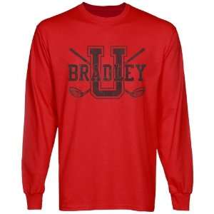  Bradley Braves Crossed Sticks Long Sleeve T Shirt   Red 