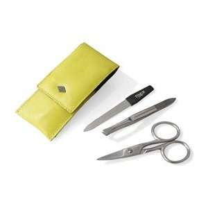  3 piece Stainless Steel Manicure Set in Lime Leather Case 