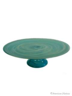 13 Turquoise Swirl Glass Pedestal Cake Plate Stand  