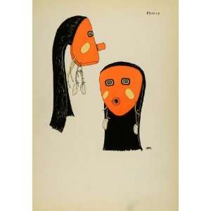   Ceremonial Tribal Face Mask   Original Lithograph