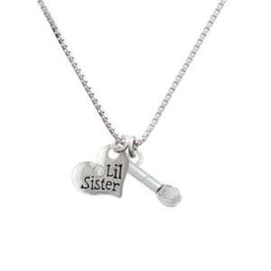    3 D Makeup Brush Lil Sister Initial Charm Necklace Jewelry